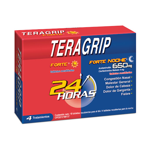[7591821802414] TERAGRIP FORTE DIA - NOCHE (ACETAMINOFEN - CAFEINA - CLORFENIRAMINA) 500MG-10MG-2MG X 10 TABLETAS DIA Y 4 TABLETAS NOCHE (FARMA)