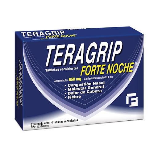 [7591821210899] TERAGRIP FORTE NOCHE (ACETAMINOFEN - CLORFENIRAMINA) 650MG-4MG X4 TABLETAS (FARMA)
