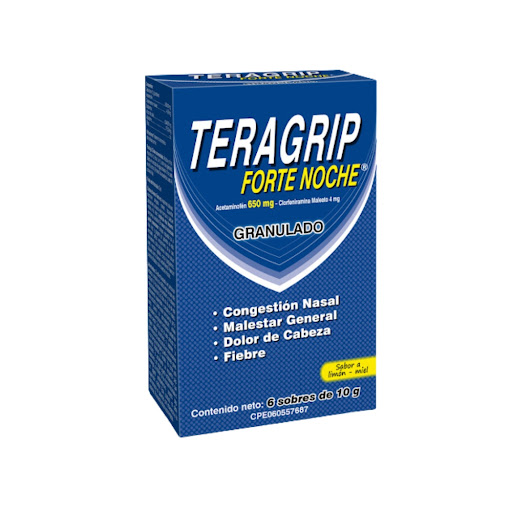 [7591821801882] TERAGRIP FORTE NOCHE GRANULADO (ACETAMINOFEN - CLORFENIRAMINA) 650MG-4MG X 6 SOBRES DE 10GR (FARMA)