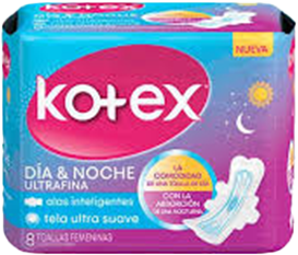 TOALLAS SANITARIAS DIA Y NOCHE  8  UNIDADES (KOTEX)
