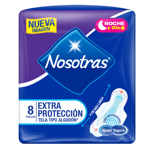 TOALLAS SANITARIAS EXTRA PROTECCION ALGODON 8 UNIDADES (NOSOTRAS)