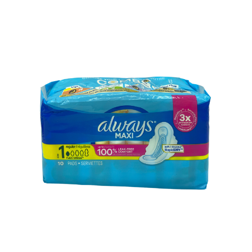 TOALLAS SANITARIAS MAXI REGULAR CON ALAS 10 UNIDADES (ALWAYS)