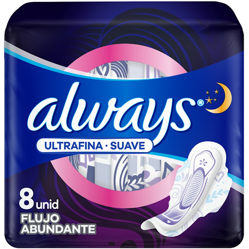 TOALLAS SANITARIAS NOCHE ULTRAFINA SUAVE LARGAS X 8 UNIDADES (ALWAYS)