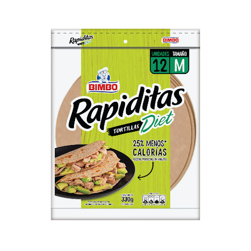 TORTILLAS REDUCIDAS EN CALORIAS CON SALVADO DE TRIGO DIET 330GR (BIMBO)
