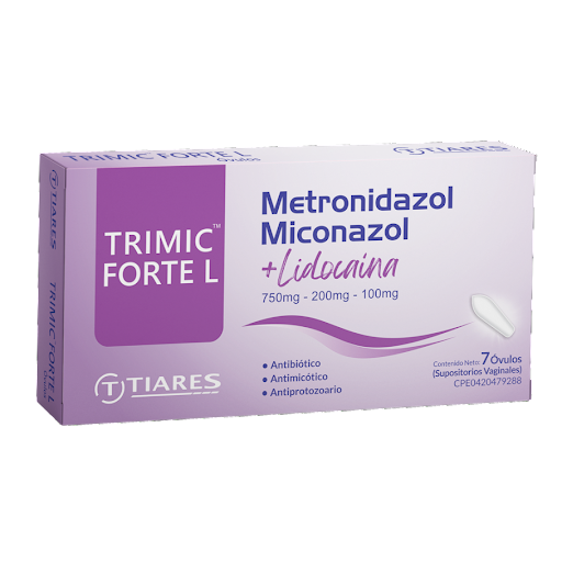 [8906009238555] TRIMIC FORTE SUPOSITORIOS VAGINALES (METRONIDAZOL - NITRATO DE MICONAZOL - LIDOCAINA)  X 7 OVULOS (COMERC TIARES)