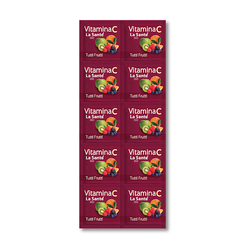 VITAMINA C TIRA SABOR A TUTTI FRUTTI  500MG X 10 TABLETAS MASTICABLES (LA SANTE)