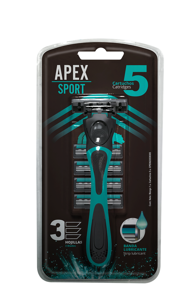 [7595751005334] AFEITADORA SPORT 3 BLADES X 5 CARTUCHOS (APEX)