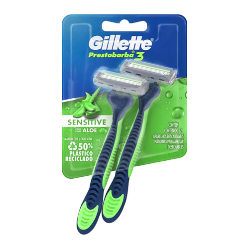 [7506339337525] AFEITADORAS PRESTOBARBA 3 SENSITIVE ALOE X 2 UNIDADES (GILLETE)