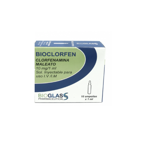 BIOCLORFEN SOLUCION INYECTABLE (CLORFENAMINA MALEATO) 10MG/1ML X 1 AMPOLLA IM/IV (BIOGLASS)