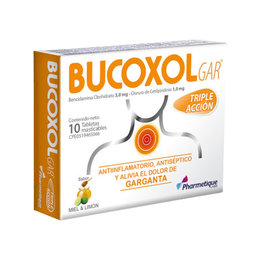 [7592454891387] BUCOXOLGAR MIEL - LIMON (BENCIDAMINA CLORHIDRATO - CLORURO DE CETILPIRIDINIO) 3MG - 1MG X 10 TABLETAS MASTICABLES (LA SANTE)