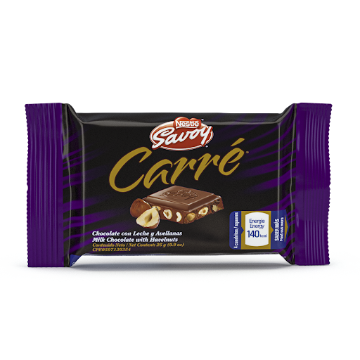 [7591016850305] CHOCOLATE SAVOY CON LECHE Y AVELLANAS 25GR (CARRE)