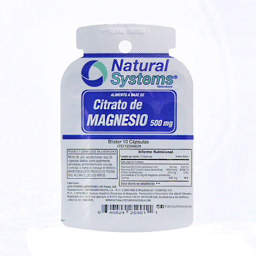 [646824259011] CITRATO DE MAGNESIO 500MG  X 10 CAPSULAS BLISTER (NATURAL SYSTEMS)