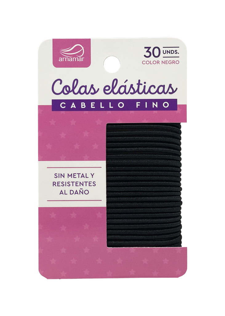 [7592425000121] COLAS ELÁSTICAS CABELLO FINO COLOR NEGRO 30 UNIDADES (ARNAMAR)