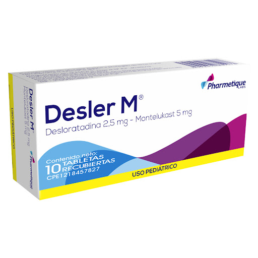 DESLER M PEDIATRICO (DESLORATADINA - MONTELUKAST) 2.5MG-5MG X 10 TABLETAS MASTICABLES (LA SANTE)