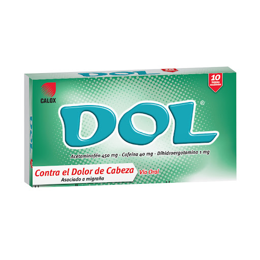 [7591519000474] DOL (ACETAMINOFEN - CAFEINA - DIHIDROERGOTAMINA) 450MG-40MG-1MG X 10 TABLETAS (CALOX)