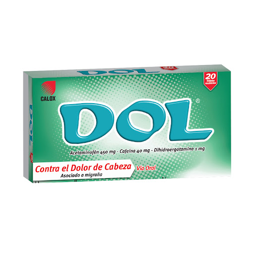 [7591519001587] DOL (ACETAMINOFEN - CAFEINA - DIHIDROERGOTAMINA) 450MG-40MG-1MG X 20 TABLETAS (CALOX)