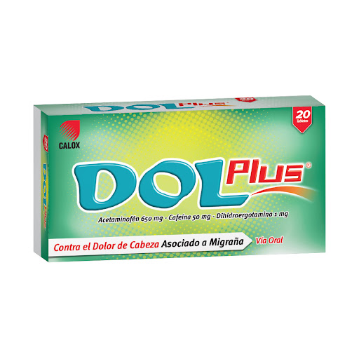 DOL PLUS (ACETAMINOFEN - CAFEINA - DIHIDROERGOTAMINA) 650MG-50MG-1MG X 20 CAPSULAS (CALOX)