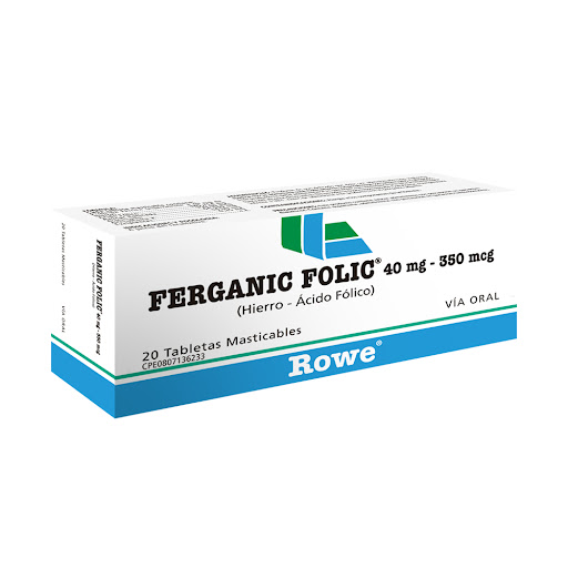 FERGANIC FOLIC (HIERRO - ACIDO FOLICO) 40MG-350MCG X 20 TABLETAS MASTICABLES (MEGALABS)