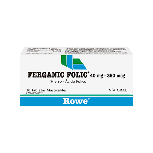 FERGANIC FOLIC (HIERRO - ACIDO FOLICO) 40MG-350MCG X 30 TABLETAS MASTICABLES (MEGALABS)
