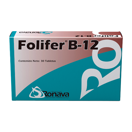 [7592806133639] FOLIFER B-12 (HIERRO - ACIDO FOLICO - VITAMINA B12) 300MG-25MCG-350MCG X 30 TABLETAS (RONAVA)