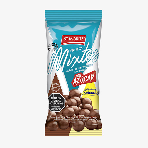 [7591720030451] FRUTOS MIXTOS CUBIERTOS DE CHOCOLATE SIN AZUCAR  40GR (ST MORITZ)