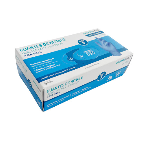 GUANTES DE EXAMEN DE NITRILO AZUL BÍGARO TALLA S X 100 UNIDADES (GROSSMED)