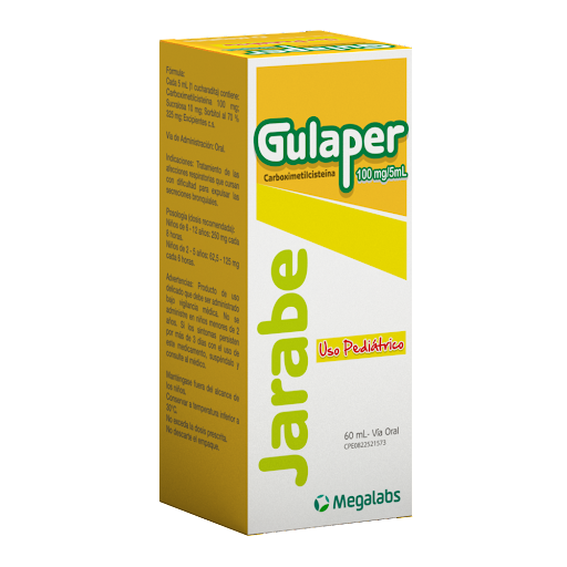 [7591619000800] GULAPER JARABE PEDIATRICO (CARBOXIMETILCISTEINA) 100MG-5ML X 60ML (MEGALABS)