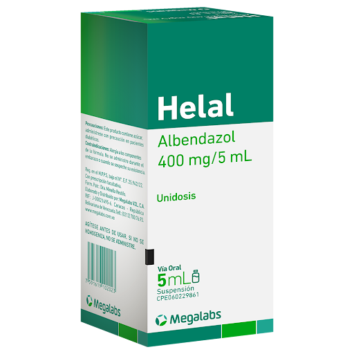 [7591619102023] HELAL SUSPENSION (ALBENDAZOL) 400MG-5ML X 5ML (MEGALABS)