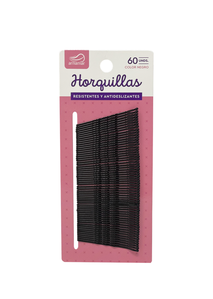 HORQUILLAS RESISTENTES Y ANTIDELIZANTES COLOR NEGRO 60 UNIDADES (ARNAMAR)