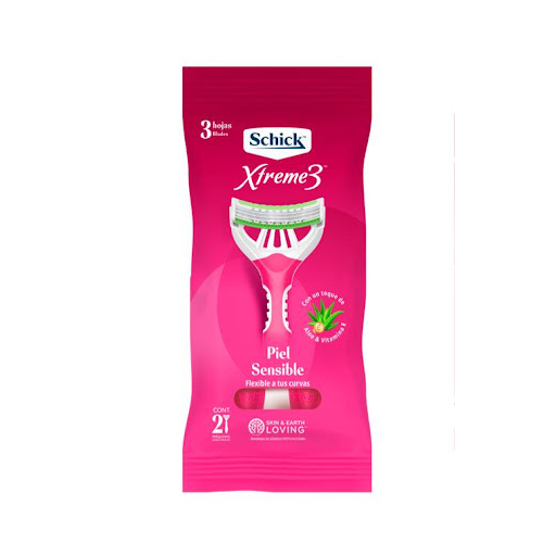 MAQUINA DE AFEITAR XTREME 3 SENSIBLE MUJER CON ALOE X 2 UNIDADES (SCHICK)