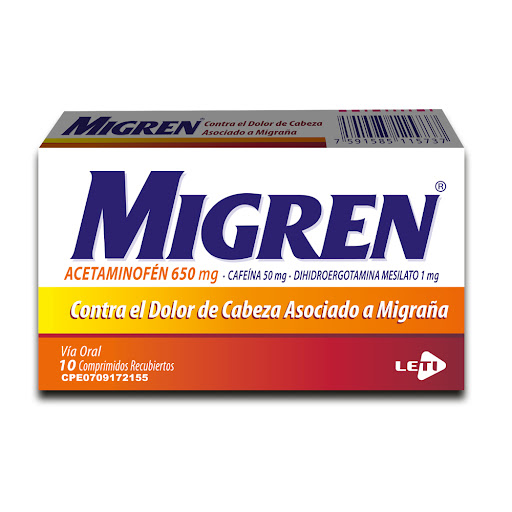 MIGREN (ACETAMINOFEN - CAFEINA - DIHIDROERGOTAMINA) 650MG-50MG-1MG X 10 COMPRIMIDOS (LETI)