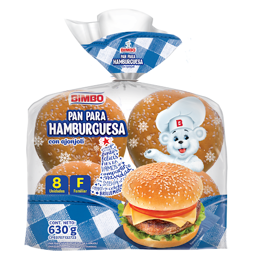 [7591133031571] PAN DE HAMBURGUESA CON AJONJOLI 8 UNIDADES 630GR (BIMBO)