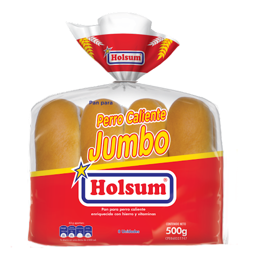 [7591133000775] PAN DE PERRO CALIENTE JUMBO 8 UNIDADES 500GR (HOLSUM)