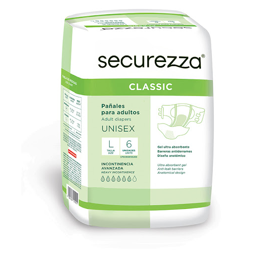 [7591353515011] PAÑAL PARA ADULTO CLASSIC TALLA L SECUREZZA X 6 UNIDADES (PHARSANA)