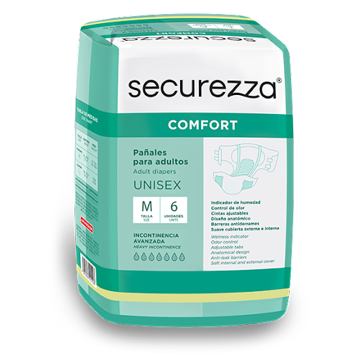 [7591353515103] PAÑAL PARA ADULTO COMFORT UNISEX TALLA M SECUREZZA   X 6 UNIDADES (PHARSANA)