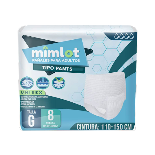 [1180201389421] PAÑAL PARA ADULTO TIPO PANTS TALLA G X 8 UNIDADES (MIMLOT)
