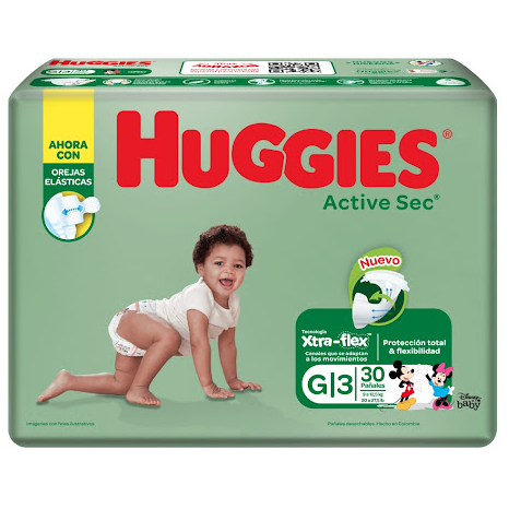 PAÑAL PARA BEBE ACTIVE SEC TALLA G 30 UNIDADES (HUGGIES)
