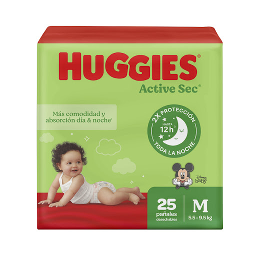 PAÑAL PARA BEBE ACTIVE SEC TALLA M X 25 UNIDADES (HUGGIES)