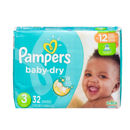 PAÑAL PARA BEBE BABY-DRY  3/16-28 LB - 7-13KG X 32 UNIDADES (PAMPERS)