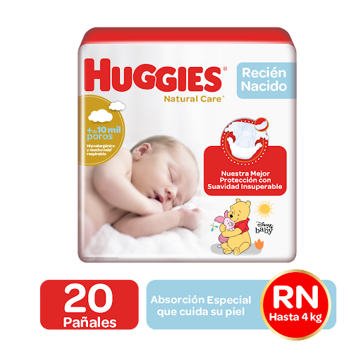 PAÑAL PARA BEBE NATURAL CARE TALLA RN 20 UNIDADES (HUGGIES)