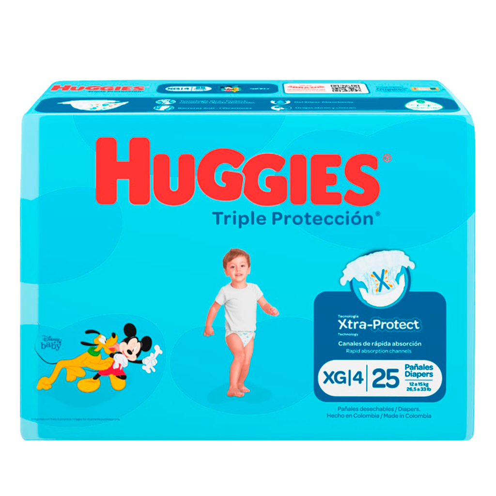 PAÑAL PARA BEBE TRIPLE PROTECCION TALLA XG X 25 UNIDADES (HUGGIES)