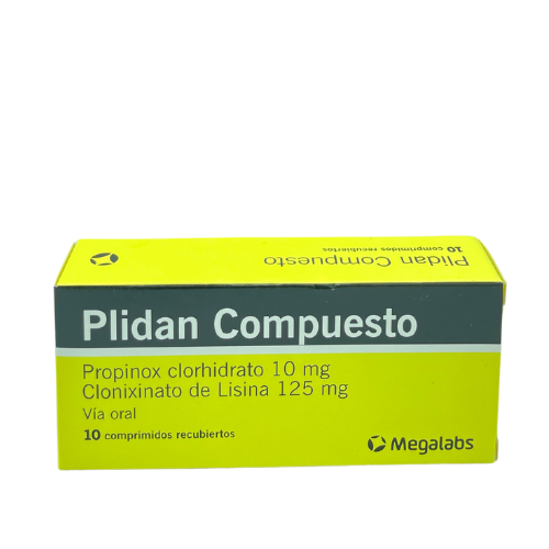 [7730969306976] PLIDAN COMPUESTO (PROPINOX CLORHIDRATO - CLONIXATO DE LISINA) 10MG-125MG X 10 COMPRIMIDOS (MEGALABS)