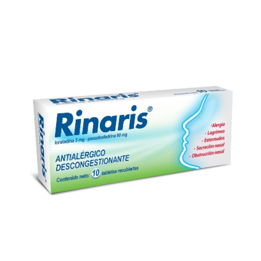 RINARIS (LORATADINA - PSEUDOEFEDRINA) 5MG-60MG X 10 TABLETAS (FARMA)