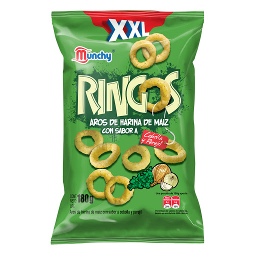 [7592708001722] RINGOS AROS DE MAIZ CEBOLLA Y PEREJIL X 180 GR (MUNCHY)